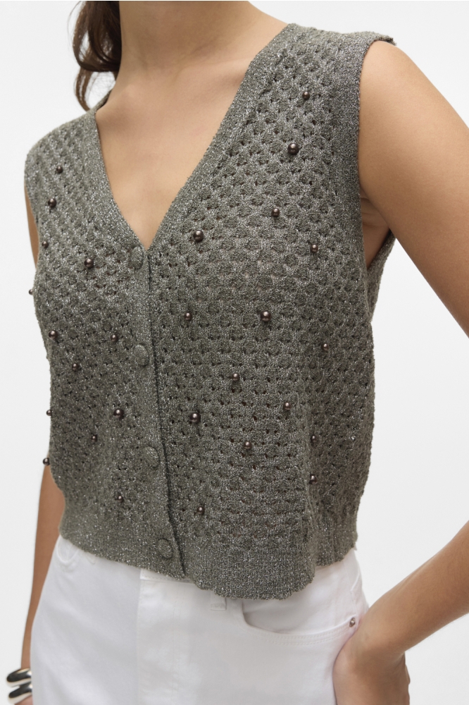 VMAMALFI SHINE SL V-NECK SHORT VEST 10330705 KALAMATA/SILVER LUREX